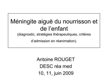 Méningite aiguë du nourrisson et de l'enfant (diagnostic, stratégies ...