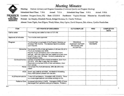 Meeting Minutes - Hospice of the Western Reserve