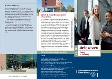 Mehr wissen MAS TER - am Fachbereich Wirtschaftswissenschaften