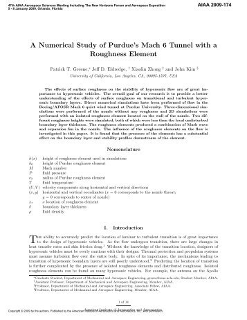 A Numerical Study of Purdue's Mach 6 - AIAA - American Institute of ...