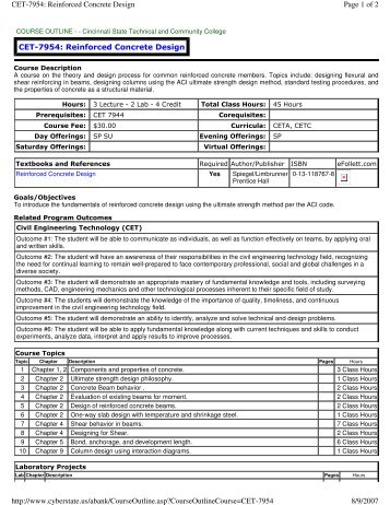 CET-7954: Reinforced Concrete Design Page 1 of ... - Cincinnati State