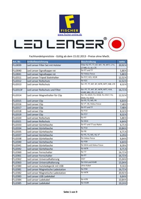 Fachhandelspreisliste - Fischer Art of Light and Sound GmbH