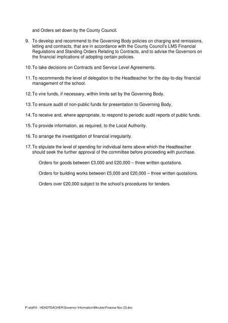 Finance Committee Meeting Minutes Wednesday 23 Nov 2011