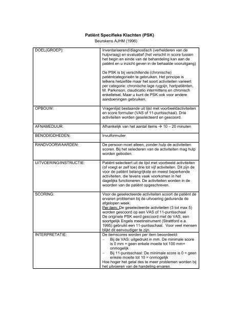 PatiÃ«nt Specifieke Klachten (PSK)