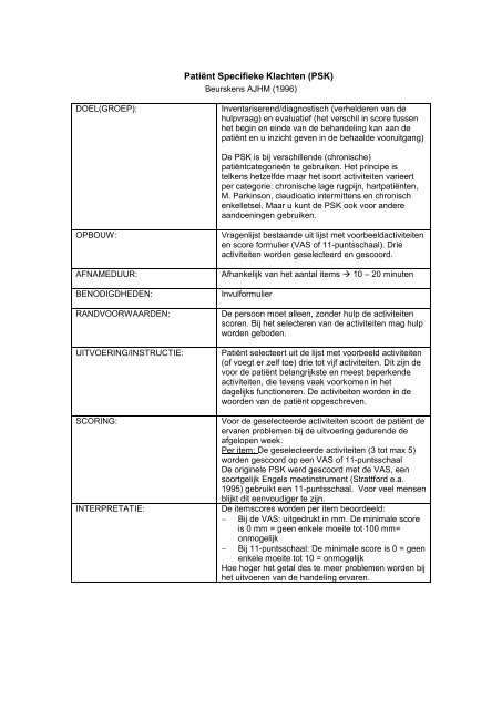 PatiÃ«nt Specifieke Klachten (PSK)