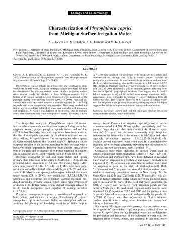 Characterization of Phytophthora capsici from Michigan Surface ...