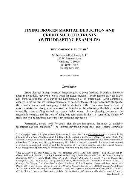 fixing broken marital deduction and credit shelter trusts - ALI CLE