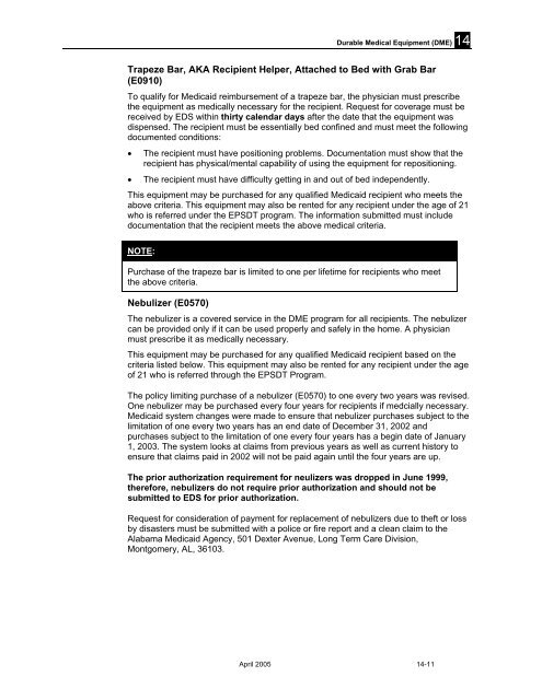 Chapter 14 Durable Medical Equipment (DME)