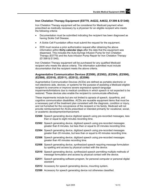 Chapter 14 Durable Medical Equipment (DME)