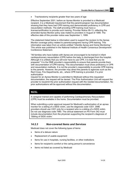 Chapter 14 Durable Medical Equipment (DME)