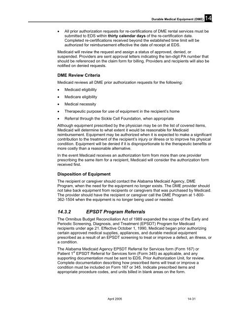 Chapter 14 Durable Medical Equipment (DME)