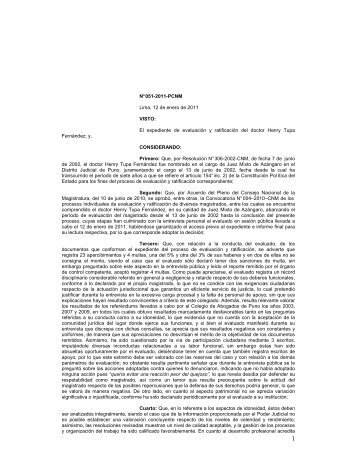 ResoluciÃ³n NÂº 051-2011-PCNM - Consejo Nacional de la Magistratura