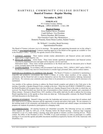 November 6, 2012 Regular Meeting - Hartnell College