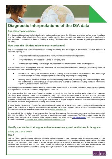 Diagnostic Interpretation of the ISA Data for Classroom ... - ACER