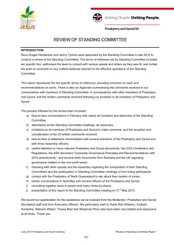Review of Standing Committee Report - Uniting Church in Australia