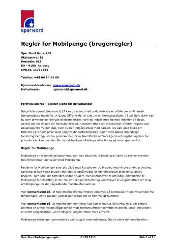 Regler for Mobilpenge (brugerregler) - Spar Nord