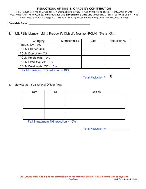 Promotional Forms - USJF Form 20 - United States Judo Federation