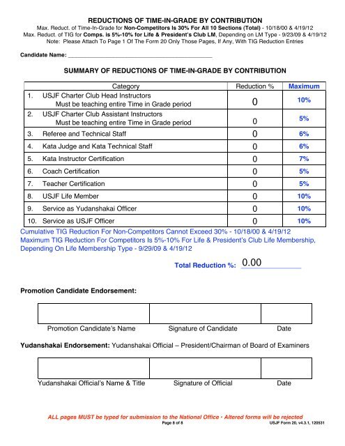 Promotional Forms - USJF Form 20 - United States Judo Federation