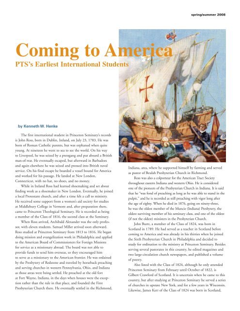 Coming to America - Princeton Theological Seminary