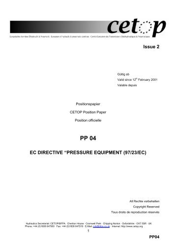 CETOP Position Papers PP04 PED - CETOP European Fluid Power