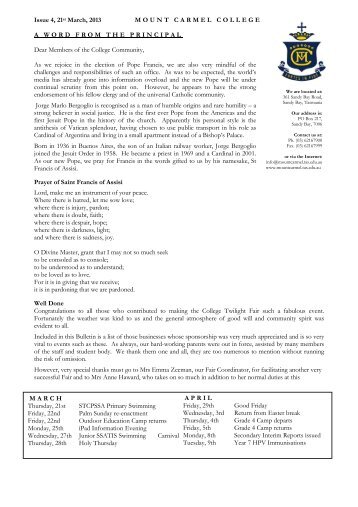 Bulletin, Issue 4, 2013 - Mount Carmel College
