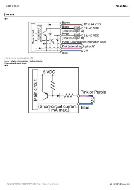 Keyence LV-21A Amplifier Unit Datasheet - MHz Electronics, Inc