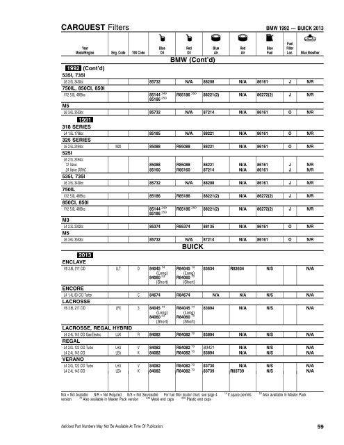 CFI/RFI - CARQUEST Light Duty Filter Catalog