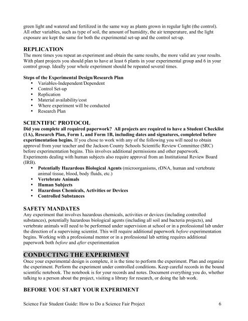 Science Fair Student Guide - Jackson County Schools