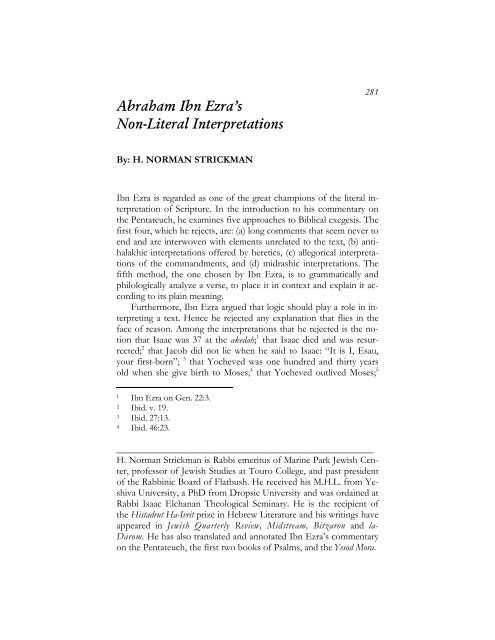 Abraham Ibn Ezra's Non-Literal Interpretations - Hakirah.org