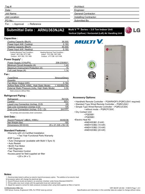 Submittal Data : - LG-VRF.com