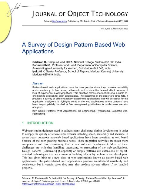 A Survey of Design Pattern Based Web Applications - The Journal of ...