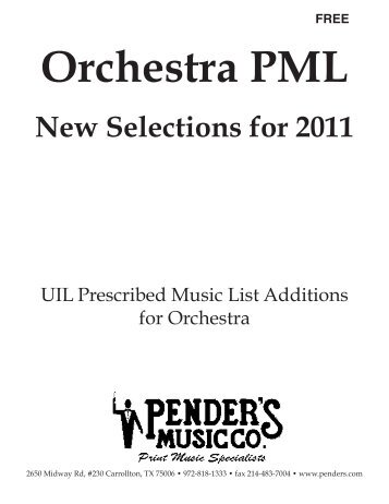 New Selections for 2011 - Pender's Music Company