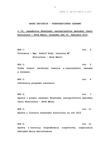 15. zasadnutie MZ MÄ BNM dÅa 12.02.2013 - NovÃ© Mesto