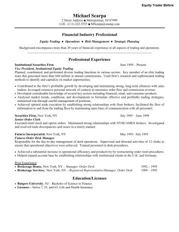 Samply Resume Equity Trader - Panoramic Resumes, LLC