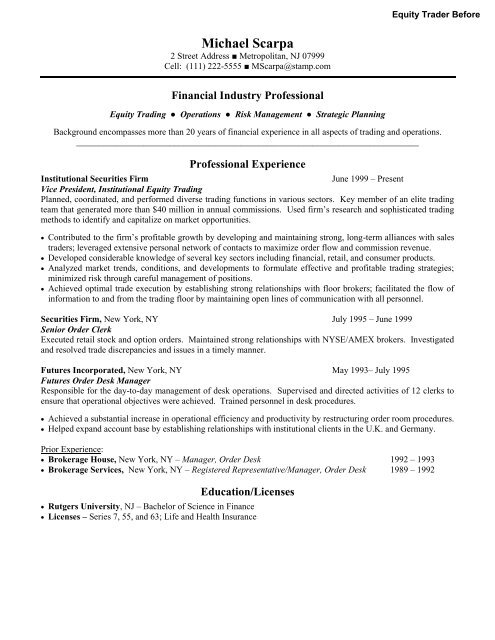Samply Resume Equity Trader - Panoramic Resumes, LLC