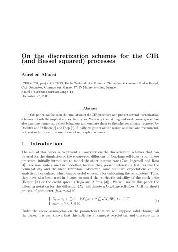 (and Bessel squared) processes - Le Cermics - ENPC