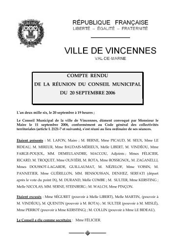 Compte-rendu du Conseil municipal - Ville de Vincennes