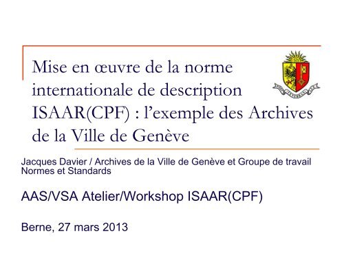 ISAD(G) ET EAD appliquÃ©es aux inventaires des Archives de la Ville ...