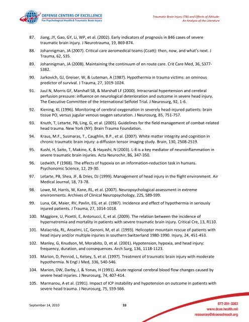 Traumatic Brain Injury and Effects of Altitude - Human Performance ...