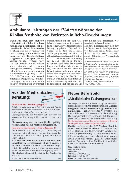 Aus der Medizinischen Beratung - Kassenärztliche Vereinigung ...