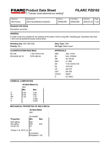 Product Data Sheet FILARC PZ6102 - Eurocardis