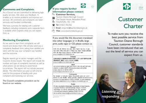 Customer Charter DL Leaflet - Taunton Deane Borough Council