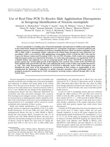 Use of Real-Time PCR To Resolve Slide Agglutination ...