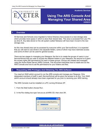 Using The ARS Console And Managing Your Shared Area