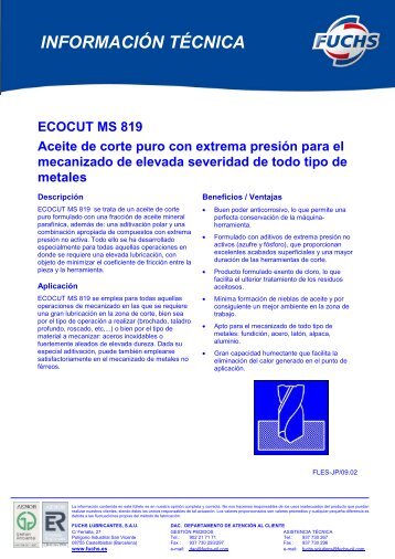 ecocut ms 819 - fuchs lubricantes