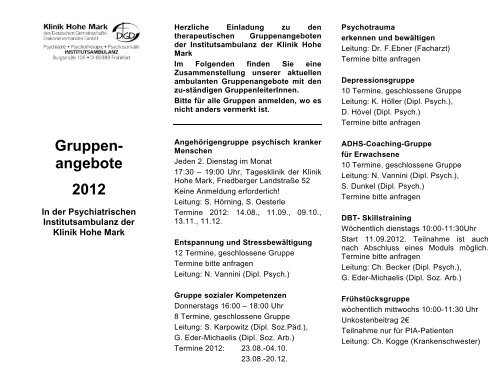 Gruppen- angebote 2012 - Klinik Hohe Mark
