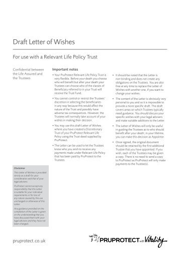 Draft Letter of Wishes - PruProtect