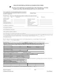 HEALTH HISTORY & PHYSICAL EXAMINATION FORM Continued ...