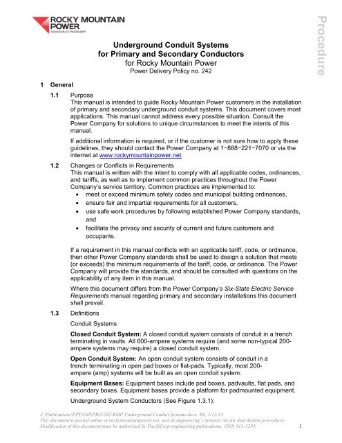 RMP Underground Conduit System Installation Guide (Procedure 242)