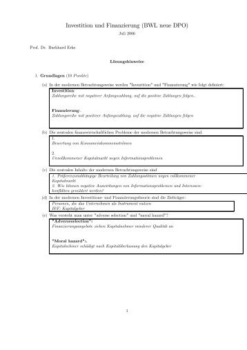 Investition und Finanzierung (BWL neue DPO) - Burkhard Erke